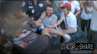 Protesters face off with MAGA supporters outside Trump Bronx rally [upl. by Haney]