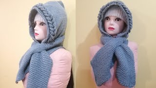 GORRO CAPUCHA con cuello bufanda tejido a dos agujas parte 1 [upl. by Adniralc]