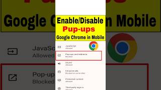 Pop up EnableDisable in Google Chrome  Mobile Chrome me Popup Kaise AllowBlock kare shorts [upl. by Jens]