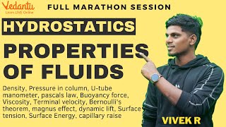 Properties of Fluids  Hydrostatics  Pascals Law  Buoyancy Force  Vivek Sir  Vedantu NEET Tamil [upl. by Morita243]