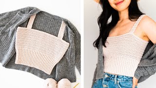 Simple Crop Top with Ribbed Hem  How to crochet a summer crop top DIY Tutorial  For The Frills [upl. by Lacagnia]