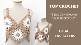 Como tejer Top a ganchillo con granny square crochet paso a paso super fácil [upl. by Horowitz]