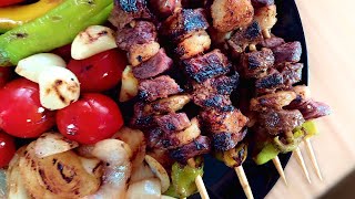 Beef Skewers on Cast Iron Skillet  Juicy Grilled Kebabs [upl. by Docilu]