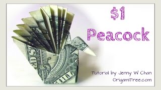 DIY How to Fold 1 Money Origami PEACOCK  Dollar Easy [upl. by Ruperta]