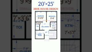 20 × 25 house plan  20 by 25 house design for small family  500 sqft 3bhk village plan ytshorts [upl. by Tiga]