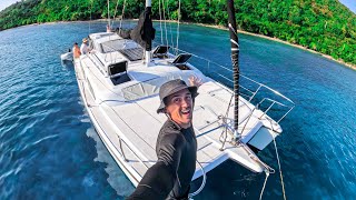 Full SAILBOAT TOUR 68000 Cozy Catamaran 335 Solo Sailed Can Anchor ANYWHERE [upl. by Rolecnahc]