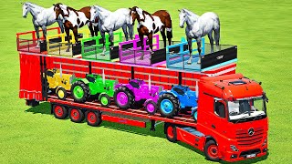 TRANSPORTING HORSES amp URSUS MINI TRACTORS WITH MERCEDES TRUCK  Farming Simulator 22 [upl. by Aratahc]