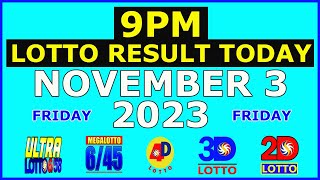 9pm Lotto Result Today November 3 2023 Friday [upl. by Aketahs893]