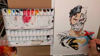 Watercolor over Pentel Pocket Brush Time Lapse [upl. by Lorien]