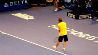 Sampras vs Agassi MSG 2011 Sampras Jumping Backhand Reflex Volley [upl. by Eserehs]