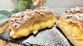 Cuñas de hojaldre con crema pastelera postre fácil y rápido [upl. by Chien115]