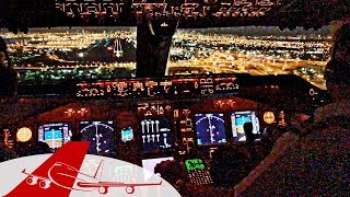 Boeing 747400 NIGHT LANDING MIAMI  COCKPIT VIEW [upl. by Anyt]