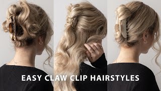 3 EASY CLAW CLIP HAIRSTYLES 💖 MediumLong Hairstyles [upl. by Legna]