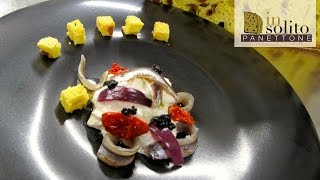 Burrata con alici caviale di aringa e panettone Loison [upl. by Enelime137]