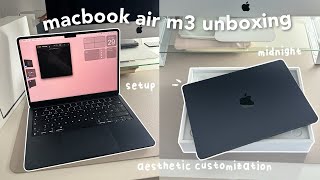 MacBook Air M3 Unboxing  setup widgets aesthetic customization [upl. by Ahsenaj]