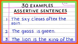 EXAMPLES OF ASSERTIVE SENTENCES  10  20  30 EXAMPLES OF ASSERTIVE SENTENCES  in English Grammar [upl. by Arabella]