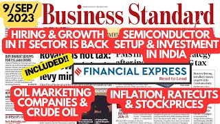 🔴Business Standard Analysis  Sep 9 2024  Semi Conductor Inflation EV Oil Company Jio Fin IT [upl. by Schumer456]