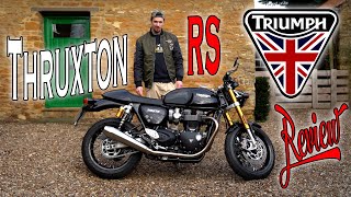 Triumph Thruxton RS Review The fastest sharpest handling Modern Classic Bonneville Motorcycle [upl. by Ahsikcin12]