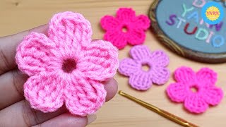 How to Crochet a Flower  Woolen Flower  Hand Embroidery  DIY Yarn Studio [upl. by Aiykan]