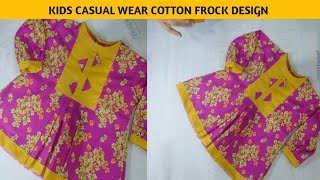 KIDS CASUAL WEAR COTTON FROCK DESIGN  GIRLS NEW SIMPLE OUTFIT DESIGN [upl. by Murat815]