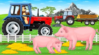 Farmer Hardwork Tractor and Pig Transport on Trailer  Building a Pigsty  Vehicles Farm Animated [upl. by Llerehs]