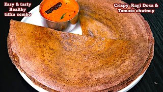 ராகி தோசை தக்காளி சட்னி சுவையா இப்டி செஞ்சு பாருங்க  ragi dosa recipe in tamil healthy breakfast [upl. by Drice251]