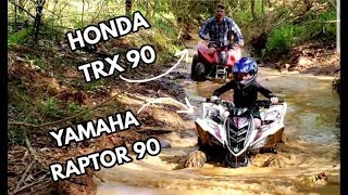 Yamaha Raptor 90 and Honda TRX 90 Trail Riding [upl. by Sinylg]