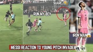 Messi Reaction to Young Pitch Invader  Messi Iron man Celebration😱 [upl. by Kimmy]