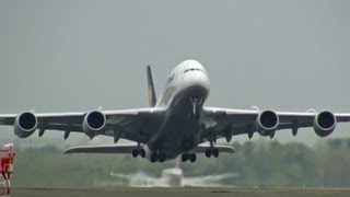 Crosswind takeoff DAIMH Lufthansa Airbus A380841 Narita Airport RWY 16R [upl. by Notsae]