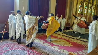 Exciting religious dance of Ethiopian Orthodox Tewahido Church Music Mezmur Drum Dance [upl. by Aihsoek56]