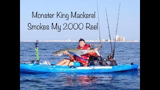 Kayak fishing 54 Inch TROPHY King Mackerel spools my 2000 Reel [upl. by Yenmor]