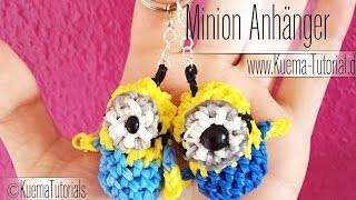 Rainbow Loom Minion AnhängerKeychains Step by Step Tutorial [upl. by Nanahs246]