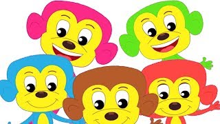 Five Little Monkeys Jumping On The Bed  Colorful Monkeys  Nursery Rhymes  Kids Songs [upl. by Glass]