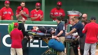 Daylen Lile carted off the field after scary flip over wall [upl. by Reta989]