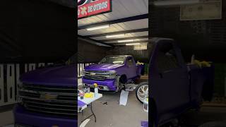 Exotic custom wrap satin purple chrome on dropped silverado silverado custom wrap viralshort [upl. by Rheinlander169]