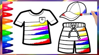 How to draw an easy and rainbow tshirt shorts and hat for kids👕🧢🌈 [upl. by Lertsek]