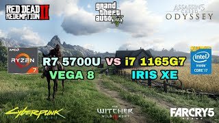 Ryzen 7 5700U Vega 8 vs i7 1165G7 Intel Iris Xe Graphics Gaming Test  2021 [upl. by Campman]