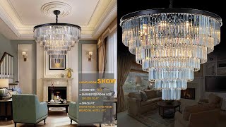 Meelighting Crystal Chandeliers Modern Contemporary Ceiling Lights Fixtures Pendant Lighting [upl. by Anelrad]