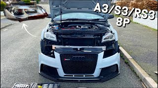 INSTALLING NEW HEADLIGHTS TO THE RS3 HOW TO FIT HEADLIGHTS A3S3RS3 8P [upl. by Novad533]