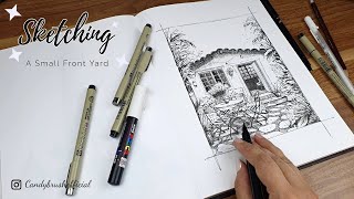 Pen amp Ink Drawing 43  Sketching A Small Front Yard [upl. by Ekez111]