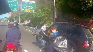 Motorcyclists fight with SUV driver caught on camera [upl. by Rosenblum]