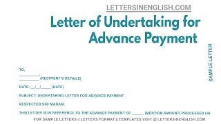 Letter Of Undertaking For Advance Payment  Sample Undertaking Letter Regarding Advance Payment [upl. by Celtic]