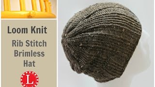 Loom Knit Hat Rib Stitch Slightly Slouchy Brimless Beanie for Men and Women Round loom project [upl. by Ahsiak]