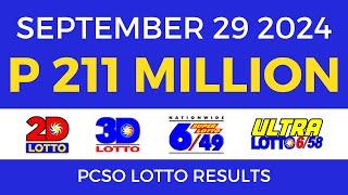 Lotto Result Today 9pm September 29 2024  PCSO Complete [upl. by Laris]