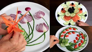 3 Vegetable Plate  Food Decoration  Vegetable Cutting Garnish [upl. by Inna]