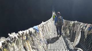 The hanging suspension bridge over the Dudh koshi river on the way to gorgeous town Namche [upl. by Thorstein688]