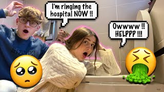 SCREAMING IN PAIN AND THEN “THROWING UP” PRANK On Boyfriend CUTE REACTION [upl. by Ellehsem220]