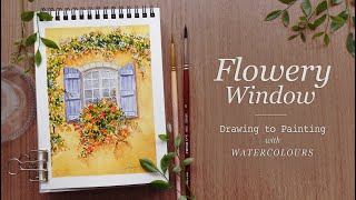 Flowery Window Drawing to Painting in Watercolor [upl. by Katya746]