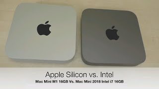 Apple Mac Mini Silicon M1 16GB vs Mac Mini 2018 Intel i7 vs Windows 10 Bootcamp [upl. by Ayoj]