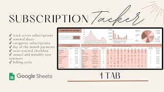 Subscription Tracker Spreadsheet  Google Sheets Template  Subscription Tracker amp Calendar [upl. by Glenden]